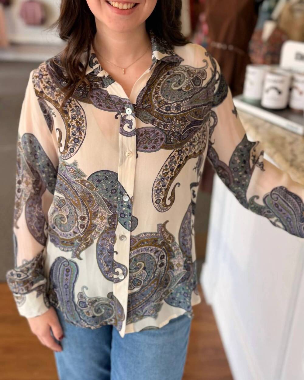 NEW KAREN KANE winslet paisley blouse in ivory multi